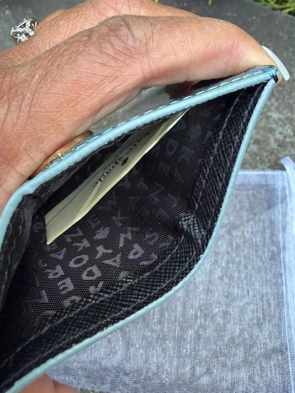 Kate Spade New York Blue Glitter Card Holder Wallet Metallic Spade Logo
